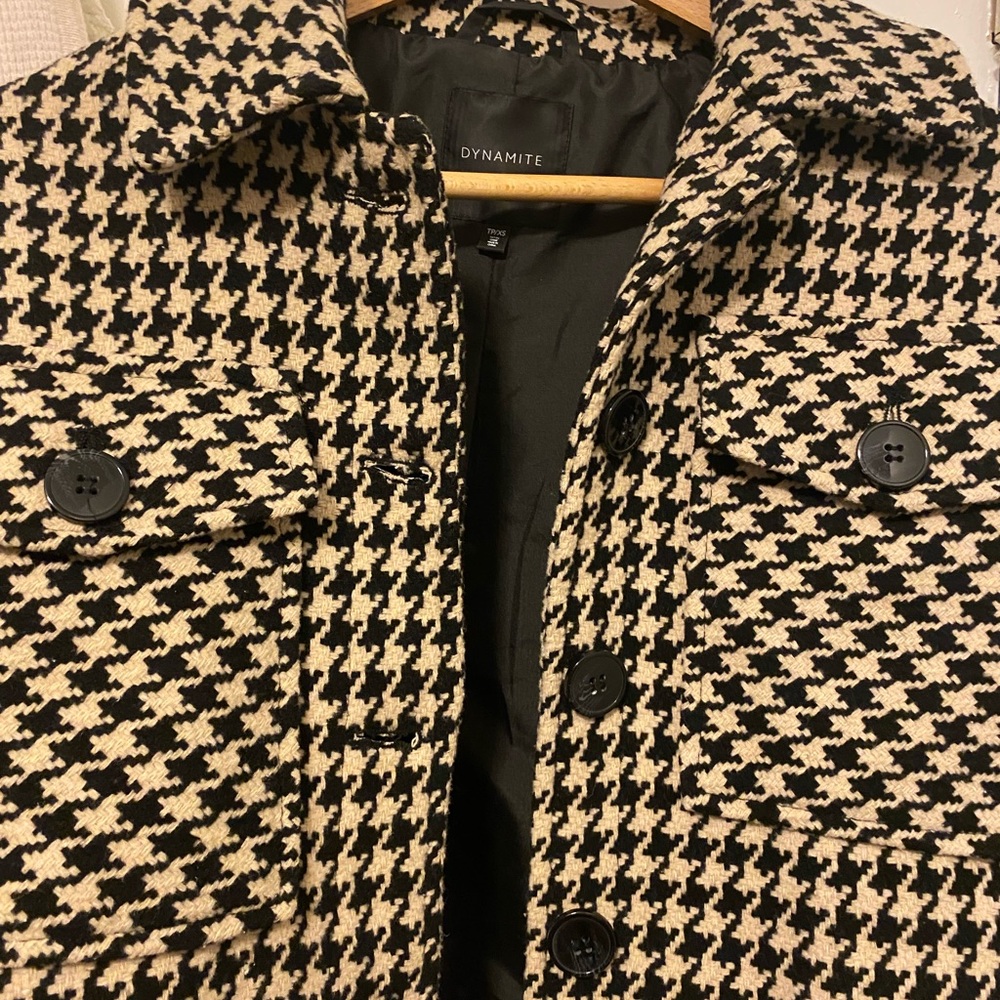 Houndstooth cropped blazer jacket with lapel - Picture 7 of 7